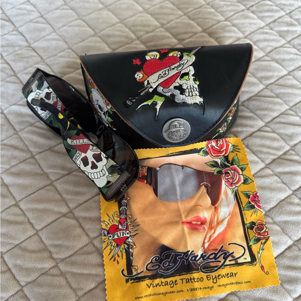 Ed Hardy Black Skull Sunglasses with Case